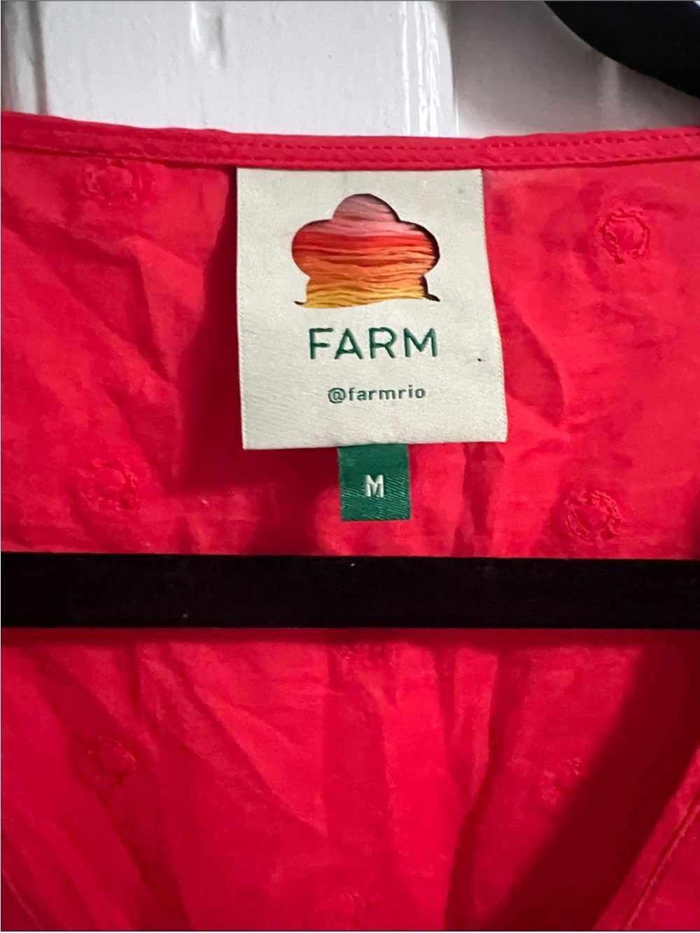 FARM Rio Bright Red Embroidered Tie-Front 100% Cotton Peasant Blouse Medium - Picture 5 of 10